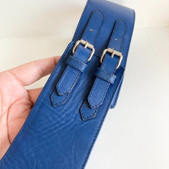 Vtg Ugo Correani Blue Italian Leather Wide Belt Womens Size 44 XS S 28-29\